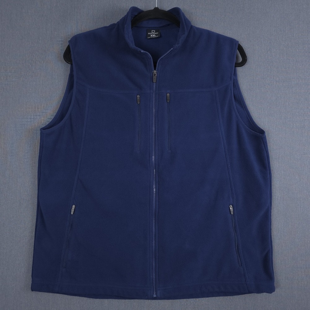SCOTTeVEST Fireside Fleece Vest Mens XXL Navy Blue 15 Pocket Travel Utility 2XL
